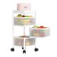 Servierwagen, Küchenwagen, platzsparender Rollwagen, drehbarer Servierwagen mit Rollen, Küchenwagen auf Rollen, Bad, Küchen, Büro-Weiß-3 Ebene-Eckig-Standard